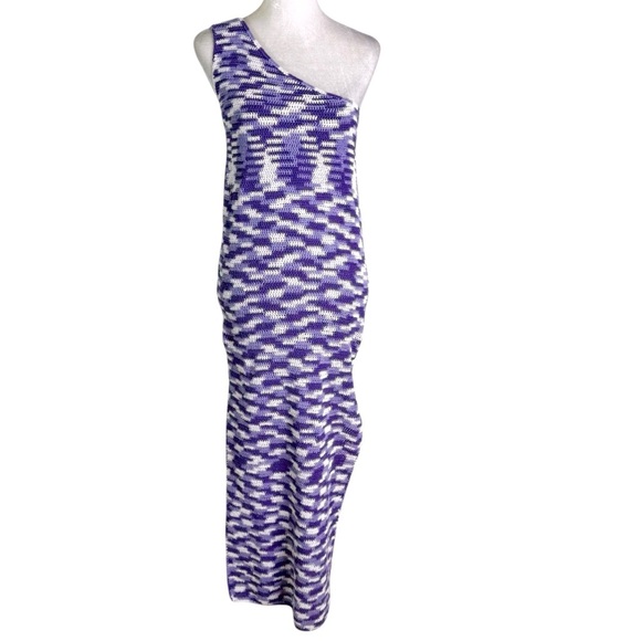 Lusana One Shoulder Crochet Knit Midi Dress with Slits Purple Size S - Picture 2 of 8